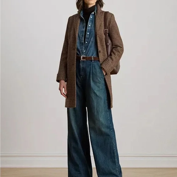 Ralph Lauren Brown Houndstooth Trench Coat - Picture 2 of 4